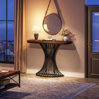 Tribesigns Console Table, Industrial Entryway Table with Geometric Metal Base, 39-Inch Small Sofa Accent Table for Entrance, Living Room, Hallway, Rustic Brown (Rustic Brown)