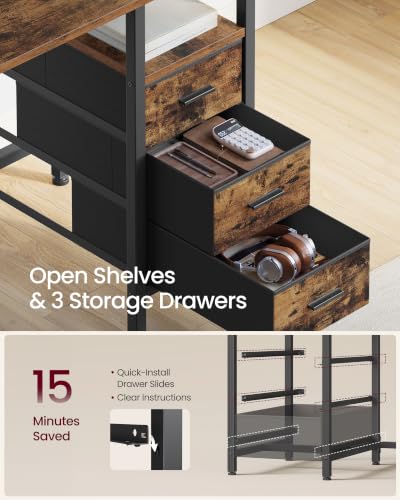 L Shaped Computer Desk with Drawers, Small Gaming Desk with Shelves, view 6
