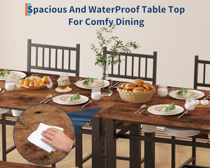 Modern Dining Table Set for 4, Kitchen Table for 4 with Chairs &Storage Bench,47 "Rectangular Dining Room Set with Bench,4 Piece Kitchen Table Set for Small Space/Apartment(Brown)