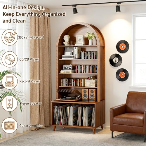 Arched Large Record Player Stand,Holds Up 350+ Albums,31.5''W, view 7