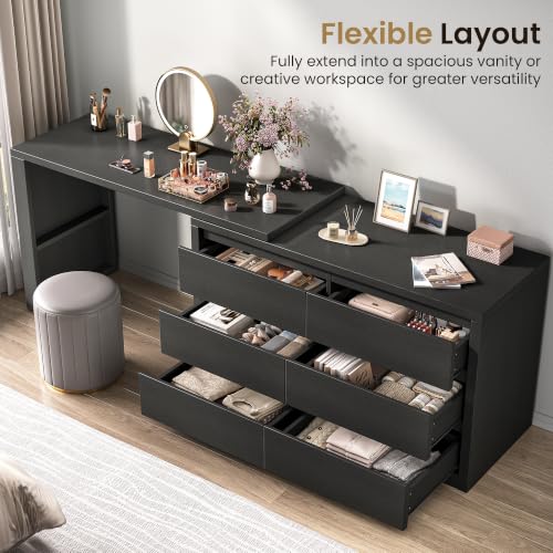 6 Drawer Double Dresser for Bedroom, L Shaped Modern Simply Chest of Drawers, view 6