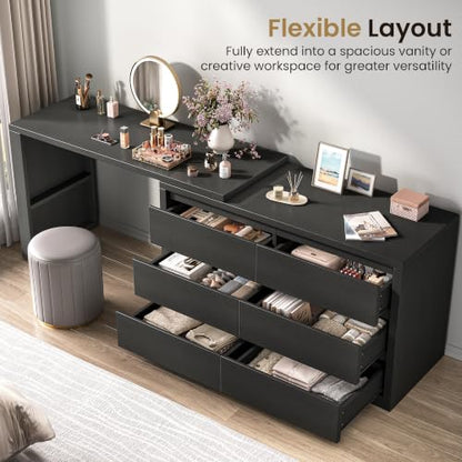 6 Drawer Double Dresser for Bedroom, L Shaped Modern Simply Chest of Drawers, view 6