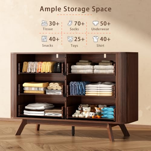Fluted 6 Drawer Dresser for Bedroom, 47W x 31H, Modern Walnut Brown, view 4
