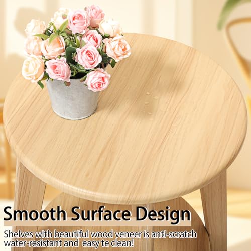 End Table Small Round Side Table with 2 Storage Shelves Walnut End Tables Accent Sofa Bedside Table Modern Night Stand for Living Room Bedroom Small Spaces