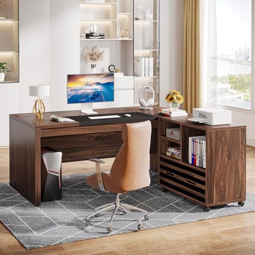 Tribesigns 62.2" L-Shaped Executive Desk with Mobile File Cabinet, view 6