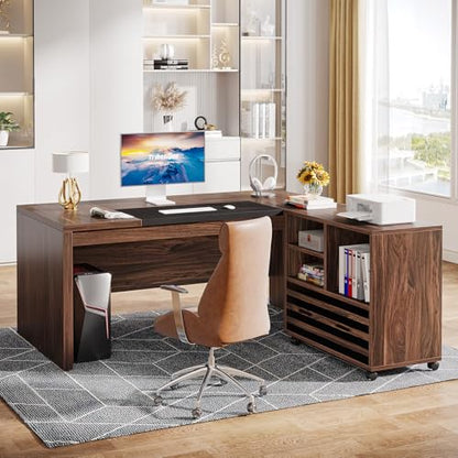 Tribesigns 62.2" L-Shaped Executive Desk with Mobile File Cabinet, view 6