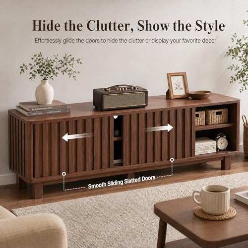 70 Inch Walnut Fluted TV Stand for 80 Inch TVs, view 4