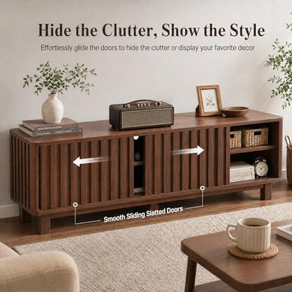 70 Inch Walnut Fluted TV Stand for 80 Inch TVs, view 4
