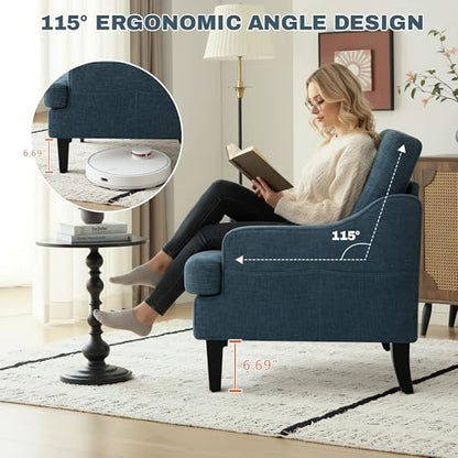 Set of 2 Accent Chair for Living Room,Mid-Century Arm Chair Chenille Fabric Living Room Chairs,Upholstered Reading Chair for Bedroom,Single Sofa Chair with Wood Legs for Apartment (Blue)