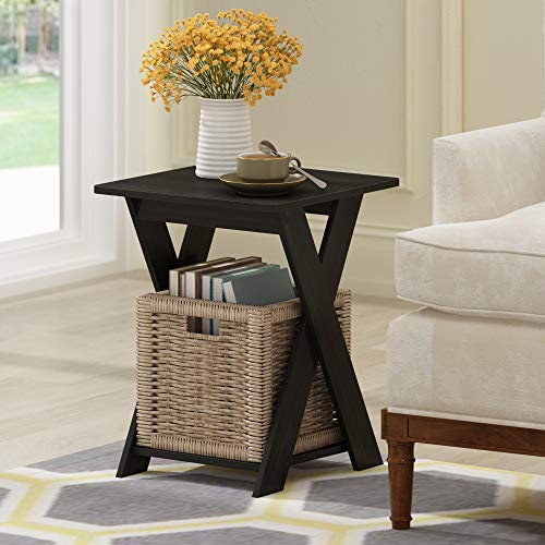 Modern Simplistic Side Table, 2-Tier Square End Table with Lower Open Shelf and X-Legs, Criss-Crossed Night Stand, Bedside Table, for Living Room, Bedroom, Espresso