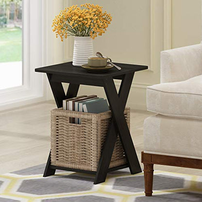 Modern Simplistic Side Table, 2-Tier Square End Table with Lower Open Shelf and X-Legs, Criss-Crossed Night Stand, Bedside Table, for Living Room, Bedroom, Espresso