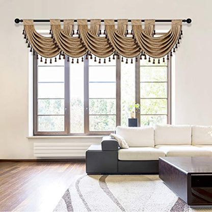 Coffee Thick Chenille Waterfall Swag Valance for Living Room Kitchen Valance Curtains,Pack of 1(Coffee, 30" W x 22" L)