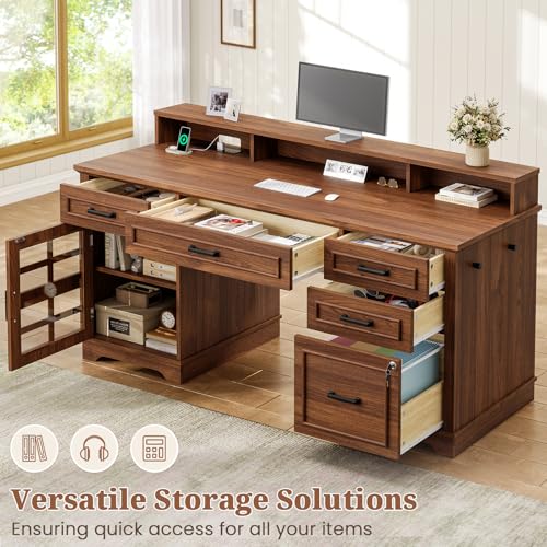 60'' Farmhouse Executive Desk with Drawers, view 5