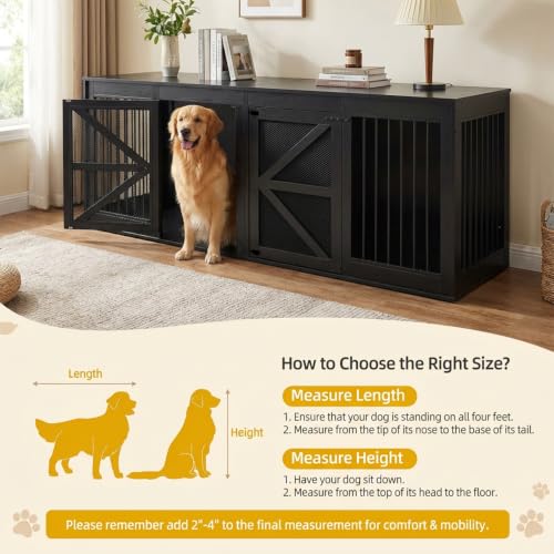 94.5'' Double Dog Crate, Dog Kennel Furniture, TV Stand, Black, view 4