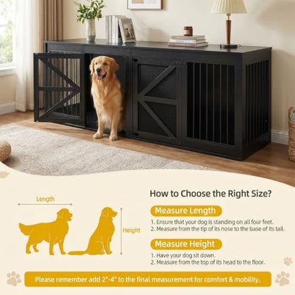94.5'' Double Dog Crate, Dog Kennel Furniture, TV Stand, Black, view 4