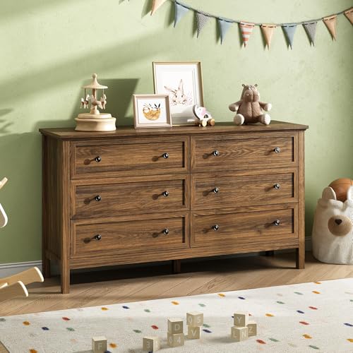 55'' Walnut Dresser with 6 Drawers for Bedroom, view 7
