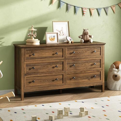 55'' Walnut Dresser with 6 Drawers for Bedroom, view 7