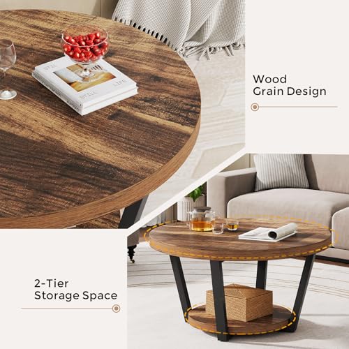 32'' Round Coffee Table with Storage for Living Room Rustic Brown | living room furniture small coffee table mesa de centro para sala accent table round wood coffee table
