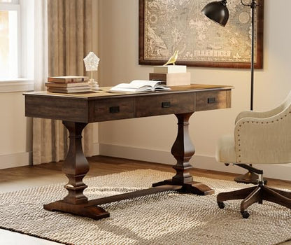 60-inch Vintage Wood Home Office Desk, Dark Walnut Brown