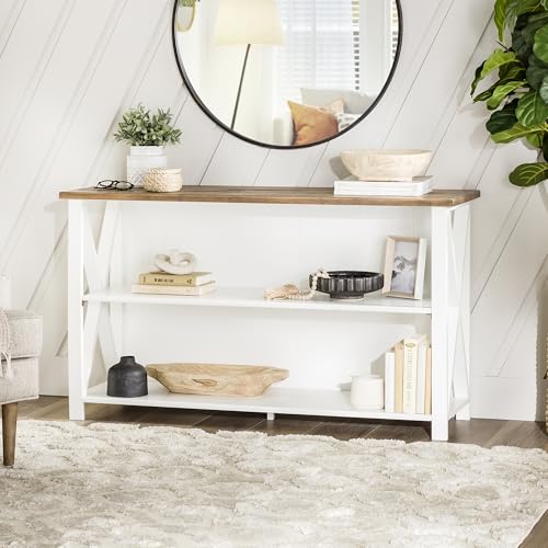 2 Tier Modern Farmhouse Wood Bookcase Bookshelf Storage Home Office Storage Cabinet, 52 Inch, White