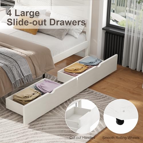 Wooden queen bed frame in beige with headboard, view 5