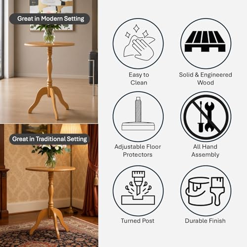 Decor Therapy Warwick Round Accent Table - 3 Leg Pedestal Side Table for Living Room, Bedroom, Entryway - Traditional Medium Wood Bistro Drink Table