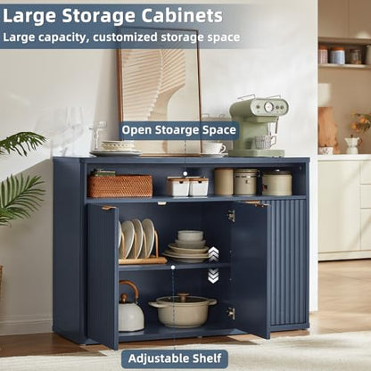 45-Inch Fluted Buffet Cabinet with 3 Doors,Dark Blue, view 5