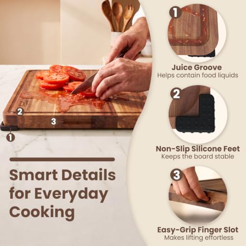 Large Acacia Wood Cutting Board Set for Kitchen with Storage Stand, view 7