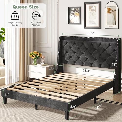 Queen Bed Frame with Storage Headboard, view 3