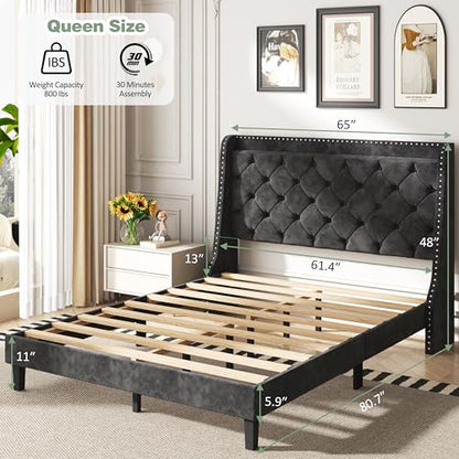 Queen Bed Frame with Storage Headboard, view 3