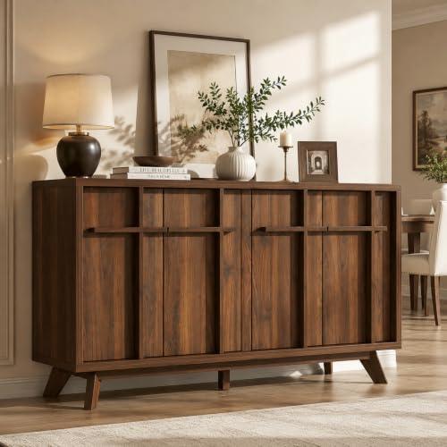59" Sideboard Buffet Cabinet with Storage, Modern Credenza, Brown, view 2
