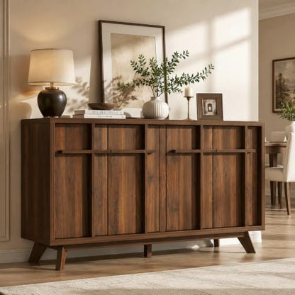 59" Sideboard Buffet Cabinet with Storage, Modern Credenza, Brown, view 2