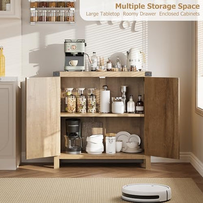 GAOMON Rattan Sideboard Buffet Cabinets with Storage, Farmhouse Storage Cabinet, Wooden Coffee Bar Cabinet for Kitchen, Dining Room, Living Room, Natural