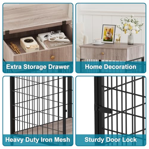 Decorative Grey Steel-Tube Dog Kennel Table with Drawer, view 6