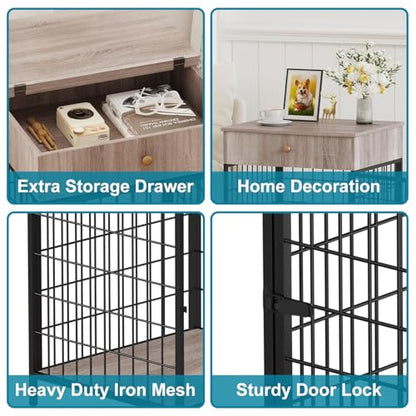 Decorative Grey Steel-Tube Dog Kennel Table with Drawer, view 6
