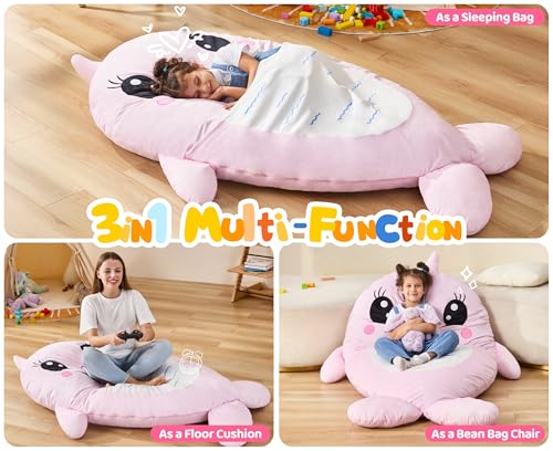 Bean Bag Chair Floor Bean Bag for Kids Playroom Living Room Pink | Cute Animal bean bag chair Floor Cushion Mat Seating Washable Removable Cover Dolphin Reading Gaming Chair Bedroom Classroom
