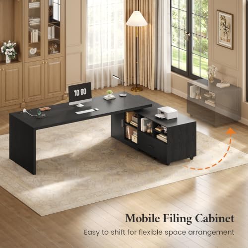 70.9" L Shaped Executive Desk with Power Outlets, view 6