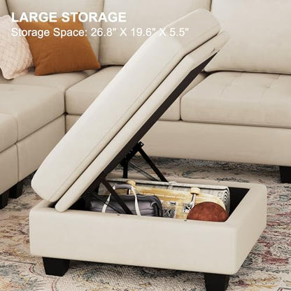 Small Storage Ottoman Module for Modular Sectional Sofa Beige