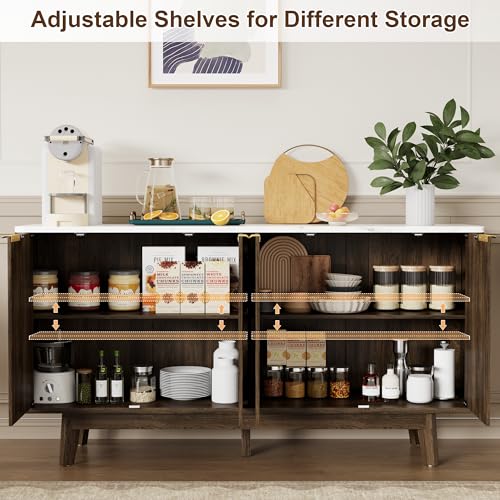 63'' Buffet Cabinet Sideboard with Storage, with 4 Doors, Brown, view 4