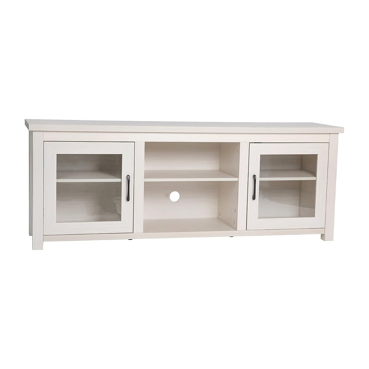 Sheffield Engineered Wood TV Stand for 80" TVs, Media Console/TV Cabinet with 3 Adjustable Shelves and Glass Doors, White Wash Finish