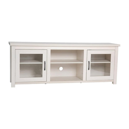 Sheffield Engineered Wood TV Stand for 80" TVs, Media Console/TV Cabinet with 3 Adjustable Shelves and Glass Doors, White Wash Finish