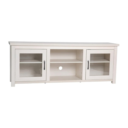 Sheffield Engineered Wood TV Stand for 80" TVs, Media Console/TV Cabinet with 3 Adjustable Shelves and Glass Doors, White Wash Finish