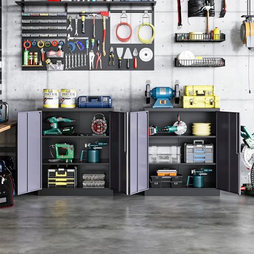 STANI Metal Storage Cabinet with 2 Adjustable Shelves Steel Counter Cabinet with Lockable Doors for Home Office