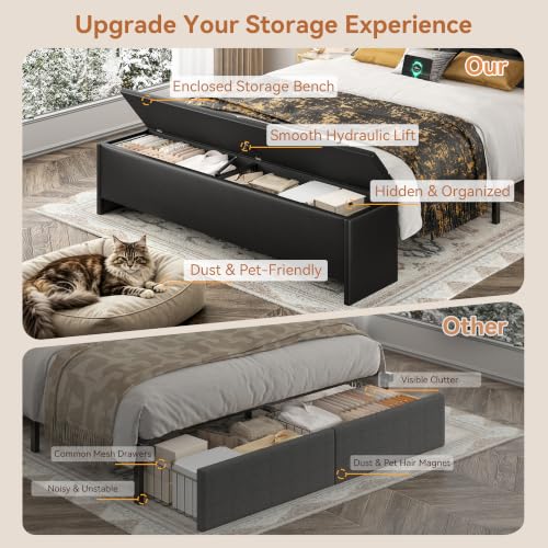 Queen Bed Frame with Storage Headboard and Drawers, PU Leather, view 5