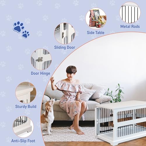 Slide Aside Dog Crate Furniture, Dual Function Side End Table with Sliding Door, view 5