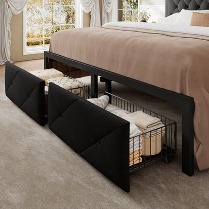 King Size Bed Frame with 2 Storage Drawers, view 6