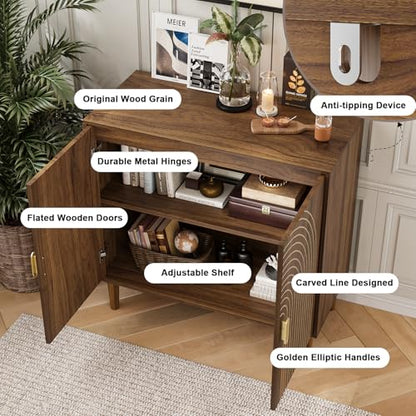 Sideboard Buffet Cabinet with Storage,Sideboard Buffet with Doors and Adjustable Shelf,Wooden Storage Cabinet, 31.3”W x 15.0”D x 30.6”H (Walnut)