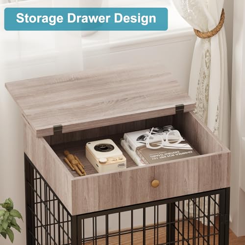 Decorative Grey Steel-Tube Dog Kennel Table with Drawer, view 5
