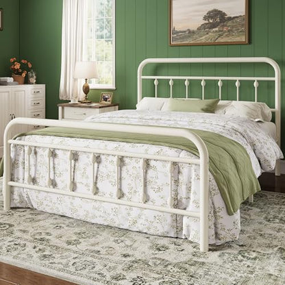 14 Inches Full Size Metal Platform Bed Frame, Off White, view 4