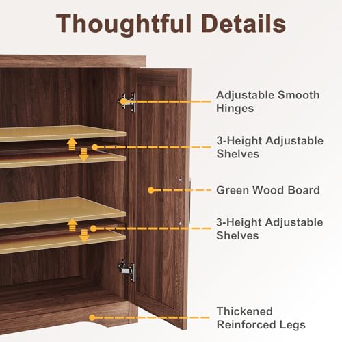 Fluted Sideboard Buffet Cabinet with Storage 55.59",Walnut, view 5